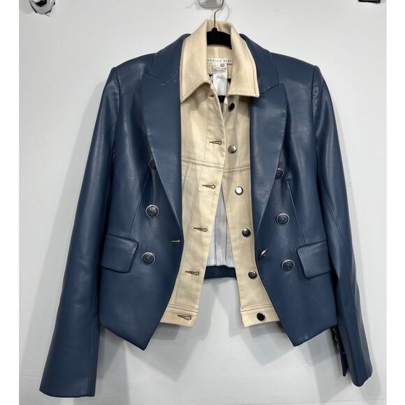 Veronica Beard Cooke Dickey Marine Faux Leatherette Jacket Blazer - Picture 1 of 16